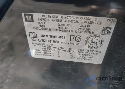 2014 GMC Terrain Sle-1 z USA, uszkodzony, nr VIN 2GKFLVEK3E6318920